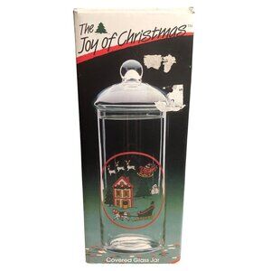 The Joy of Christmas By Jamestown Large Clear Glass Storage Jar & Lid 9-3/4”
